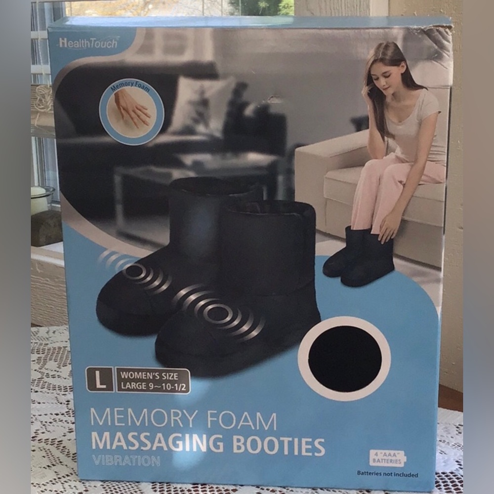 HealthTouch Black Memory Foam Massaging Booties Sz. L 9-10.5